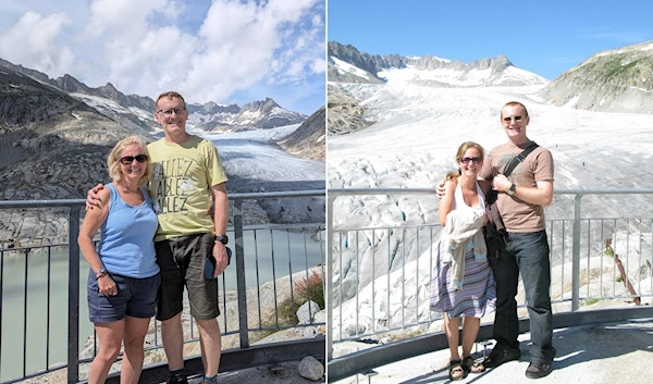 Duncan and Helen Porter took the first photo, right, in 2009 and revisited it on August 4, 2024. (The Guardian)