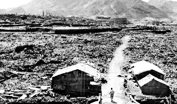 This Sept. 14, 1945, file photo shows shacks made from scraps of debris from buildings that were leveled in the aftermath of the atomic bomb that was dropped over Nagasaki. (AP)