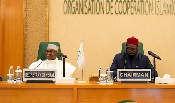 Secretary General of the Organization of Islamic Cooperation, Hussein Ibrahim Taha, during the opening session of the meeting discussing the crimes of the occupation in Gaza, August 7, 2024. (Social media)