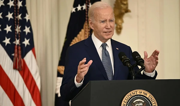 US President Joe Biden speaks during a high-speed internet infrastructure announcement in the East Room of the White House in Washington, DC, on June 26, 2023. (AFP)