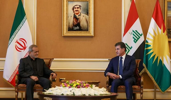 Iraqi Kurdistan Region President Nechirvan Barzani welcomes Iranian President Massoud Pezeshkian to Erbil in Erbil, Iraqi Kurdistan Region on September 12, 2024. (Social media)