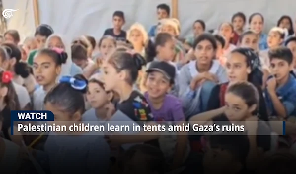 Palestinian children learn in tents amid Gaza’s ruins