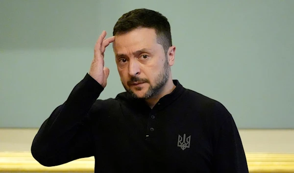 Ukraine's President Volodymyr Zelenskyy waits to meet US Secretary of State Antony Blinken and UK's Foreign Secretary David Lammy at the Mariinsky Palace in Kiev, Ukraine on September 11, 2024. (AP)