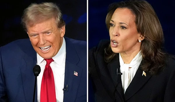 This combination of photos shows Republican presidential nominee former President Donald Trump, and Democratic nominee VP Kamala Harris during a presidential debate in the US on Sept. 10, 2024. (AP)