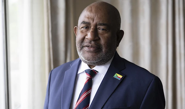 Comoros President Azali Assoumani poses for a portrait at the presidential palace in Moroni, on January 13, 2024. (AFP)