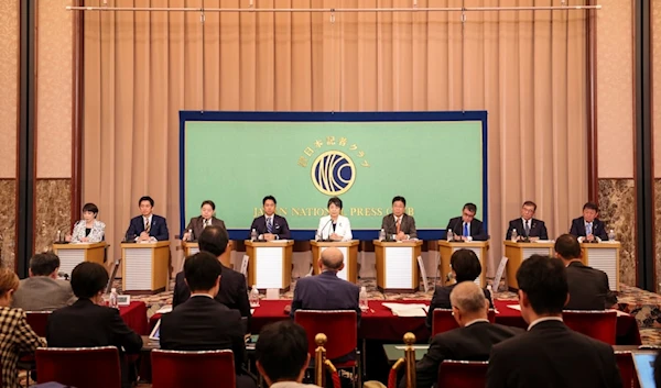 Candidates for Japan's ruling Liberal Democratic Party's (LDP) presidential election take part in a debate at the Japan National Press Club in Tokyo on September 14, 2024. (AP)