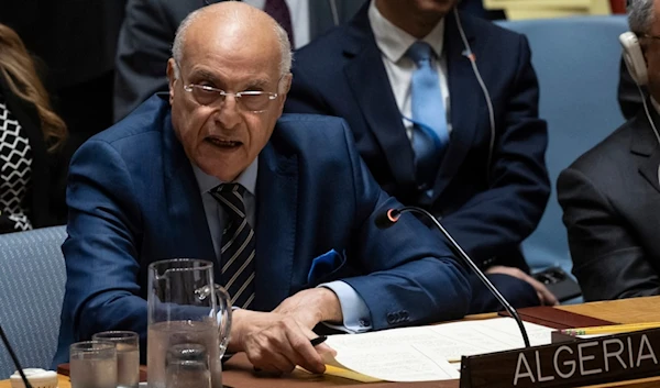 Algeria's Minister of Foreign Affairs and National Community Abroad Ahmed Attaf speaks during a Security Council meeting at the United Nations headquarters, Thursday, April 18, 2024. (AP)