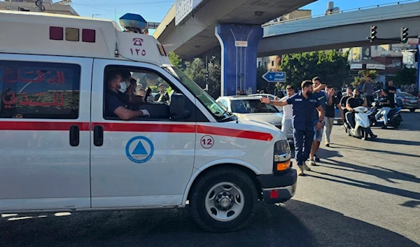 An ambulance carries wounded people whose handheld pager exploded in Israeli terror attack, in Beirut, Lebanon, Tuesday, Sept. 17, 2024. (AP)