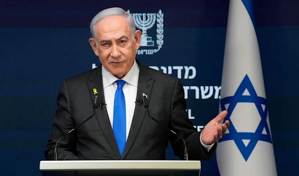 Israeli Prime Minister Benjamin Netanyahu speaks during a news conference in occupied al-Quds, Monday, Sept. 2, 2024.(AP)