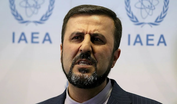 ran's Ambassador to the International Atomic Energy Agency, IAEA, Gharib Abadi speaks to the media after the IAEA board of governors meeting at the International Center in Vienna, Austria, July 10, 2019.