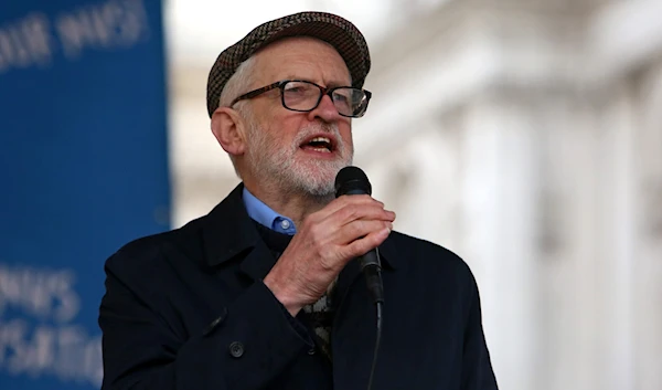 Former Labour party leader Jeremy Corbyn speaks at a protest rally in central London on March 11, 2023. (AFP)