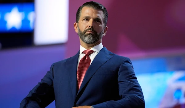 Donald Trump Jr., prepares to speak on third day of the Republican National Convention at the Fiserv Forum, Wednesday, July 17, 2024, in Milwaukee. (AP Photo/Evan Vucci)