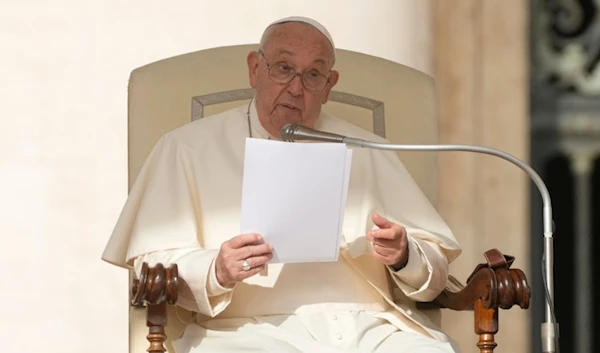 Pope Francis holds his weekly general audience in St. Peter's Square, at the Vatican, Wednesday, Sept. 25, 2024. (AP Photo/Gregorio Borgia)