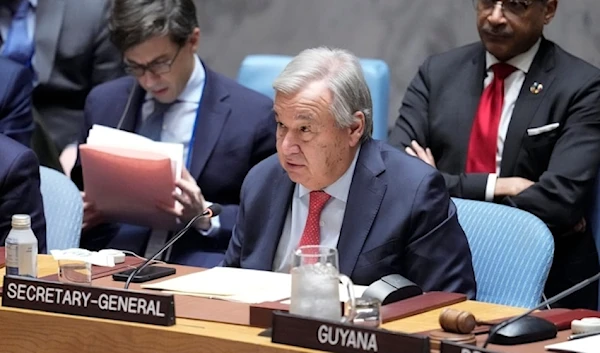 UN Secretary-General Antonio Guterres addresses a Security Council meeting on maintenance of peace and security of Ukraine on Friday 23,2024 at United Nations Headquarters. (AP