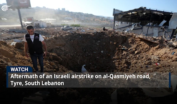 Aftermath of an Israeli airstrike on al-Qasmiyeh road, Tyre, South Lebanon