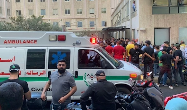 People gathered outside the American University hospital after the arrival od Lebanese 17,2024.who were wounded by exploded handheld pagers in Beirut, Lebanon on September 17,2024. (AP)