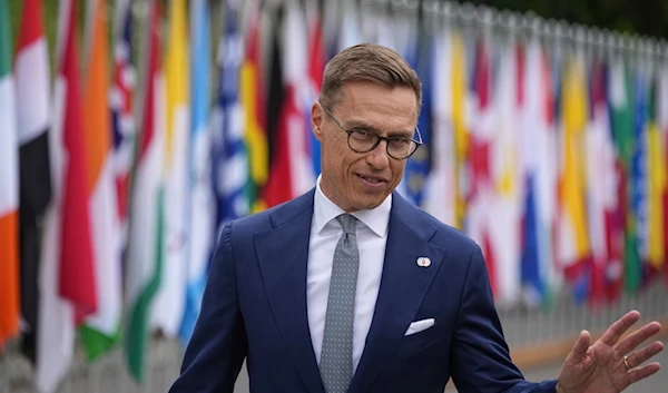 Finnish President Alexander Stubb arrives at the Ukraine peace summit in Obbürgen, Switzerland, Saturday, June 15, 2024 (AP)