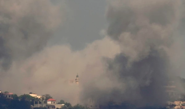 Smoke rises from Israeli airstrikes in the southern village of Sejoud, seen from Marjayoun, south Lebanon, on September 25, 2024 (AP)