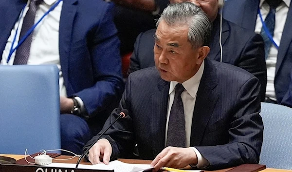 Wang Yi, China Foreign Minister, speaks during a Security Council meeting, Tuesday, Sept. 24, 2024, at UN headquarters. (AP)