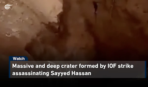 Massive and deep crater formed by IOF strike assassinating Sayyed Hassan