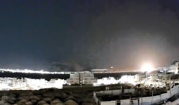 The moment drones launched by the Iraqi Resistance aimed for Eilat targeted a facility and exploded (Screengrab)