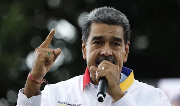 Venezuelan President Nicolás Maduro speaks with his supporters during a demonstration in Caracas, on August 3, 2024. (AFP)