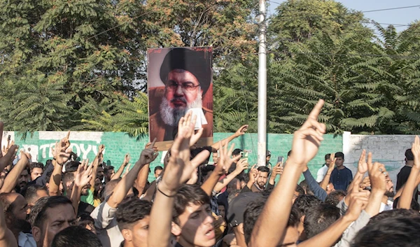 Kashmiris protest 'Israel's' assassination of Sayyed Hassan on September 29, 2024. (Social Media/X)