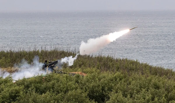 In this photo released by Taiwan Military News Agency, Taiwanese soldiers launch a missile from a US made FIM 92 Stinger man-portable air defense system during the annual Han Kuang military exercises in Penghu County, Taiwan, July 24, 2024. (AP)