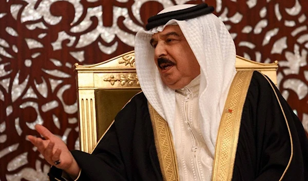 Bahrain's King Hamad bin Isa al-Khalifa attends a meeting with Russian Foreign Minister in the capital Manama, on May 31, 2022. (Russian Foreign Ministry/AFP)