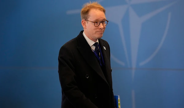 Sweden's Foreign Minister Tobias Billstrom arrives for the first day of the meeting of NATO Ministers of Foreign Affairs in Bucharest, Romania, on November 29, 2022. (AP)