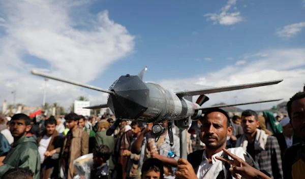 Houthi supporters attend an anti-Israeli and anti-US rally in Sanaa, Yemen, Friday, August 23, 2024 (AP)