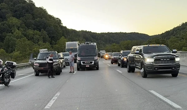 This image released by the Mount Vernon Fire Department shows traffic stopped during an active shooting on Interstate 75 north of London, Saturday September 7, 2024. (Mount Vernon Fire Department via AP)