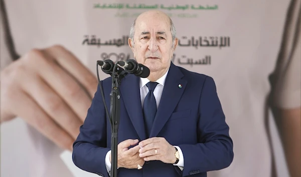 Algerian president Abdelmajid Tebboune speaks after casting his ballot inside a polling station during the presidential elections, Saturday, Sept. 7, 2024, in Algiers, Algeria. (AP)