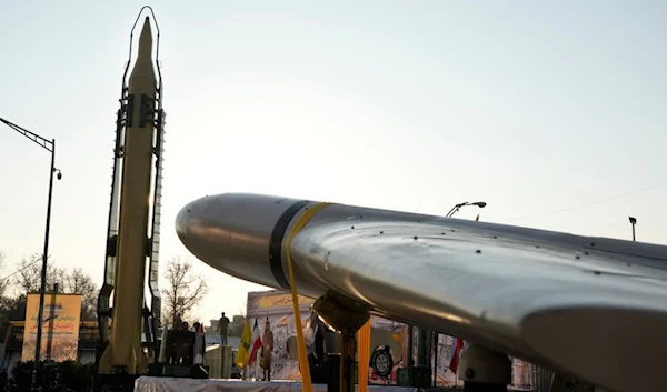 Iranian domestically-built missiles and drones are displayed during the Basij paramilitary force parade in Tehran, Iran, Friday, January 10, 2025 (AP)