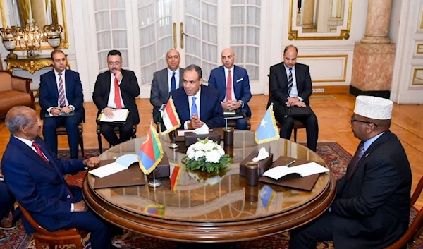 The Egyptian Foreign Minister alongside his Somali and Eritrean counterparts. (Foreign Ministry of Egypt)