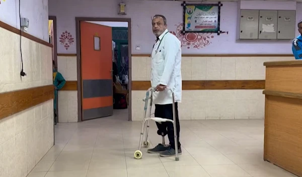 Doctor Khaled al-Saidani, who had his leg amputated following injuries sustained in an Israeli attack, in a Gaza hospital, undated (Social Media)