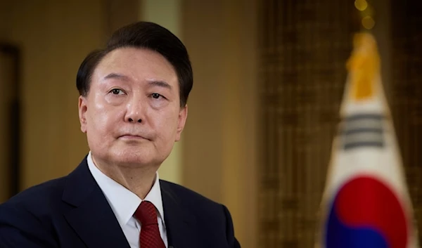 South Korean President Yoon Suk Yeol speaks during a pre-recorded interview for KBS television at the presidential office in Seoul, South Korea, Sunday, Feb. 4, 2024 (AP)