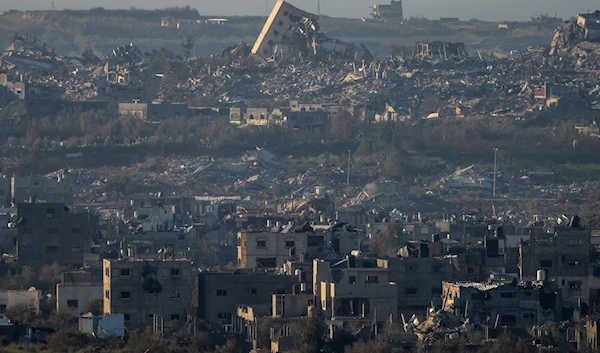 Destroyed buildings are seen inside the Gaza Strip from southern occupied Palestine, on January 13, 2025. (AP)