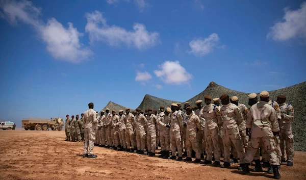 Senegalese soldiers take part in the African Lion military exercise, in Tantan, south of Agadir, Morocco, Friday, June 18, 2021 (AP)