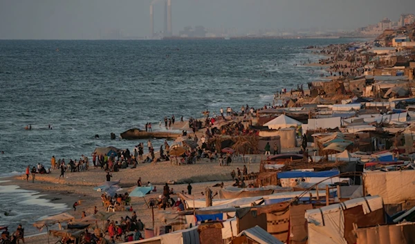 FILE - Tents are crammed together in a displaced Palestinians camp along the beach of Deir al-Balah, central Gaza Strip, on Oct. 9, 2024. (AP)