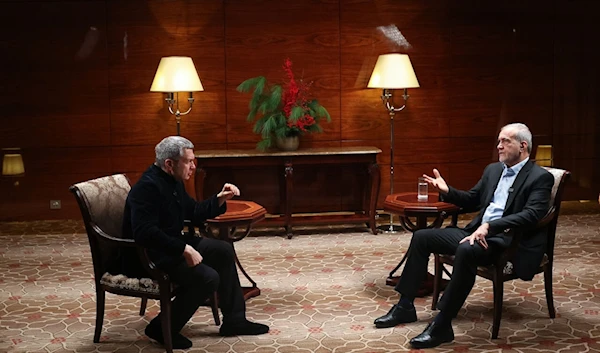 Iran’s President Masoud Pezeshkian in an interview with Russia's Channel 1 TV. (IRNA)