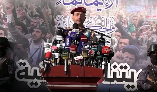 Yemeni Armed Forces spokesperson Yahya Saree during a statement in Sanaa, Yemen (Yemeni Military Media)