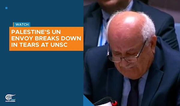 Palestine's UN envoy breaks down in tears at UNSC