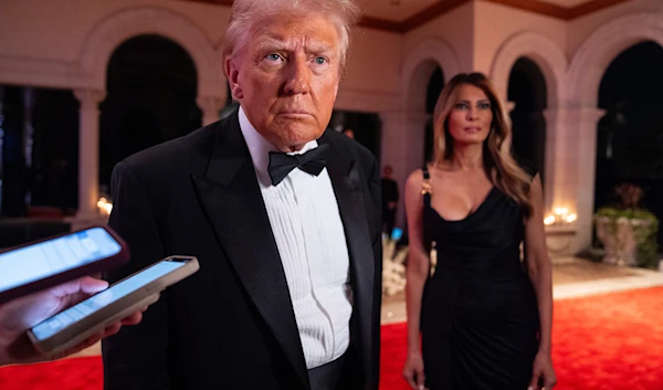 President-elect Donald Trump speaks to reporters before a New Year's Eve party at Mar-a-Lago, on December 31, 2024, in Palm Beach, Fla. (AP)